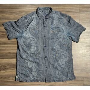 Tommy Bahama Button Up Shirt 100% Silk Floral Gray Short Sleeve - Men's L